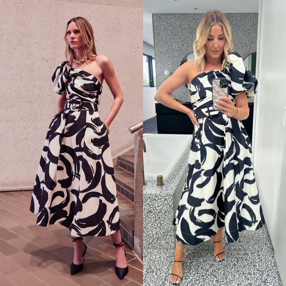 Rebecca Vallance Black and White One-Shoulder Dress